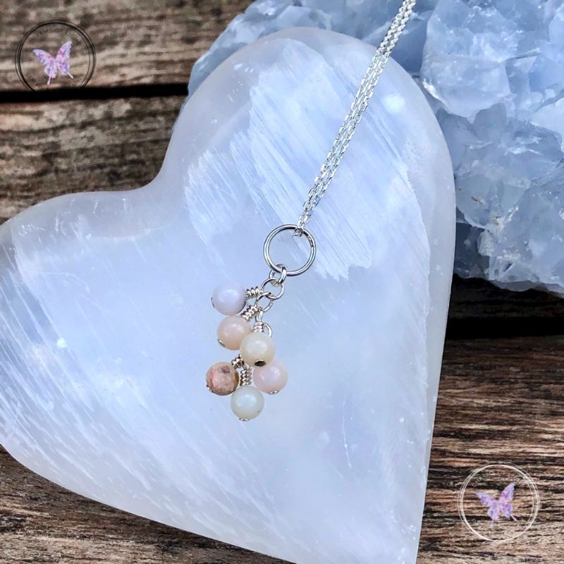 Pink Opal Cluster October Birthstone Necklace